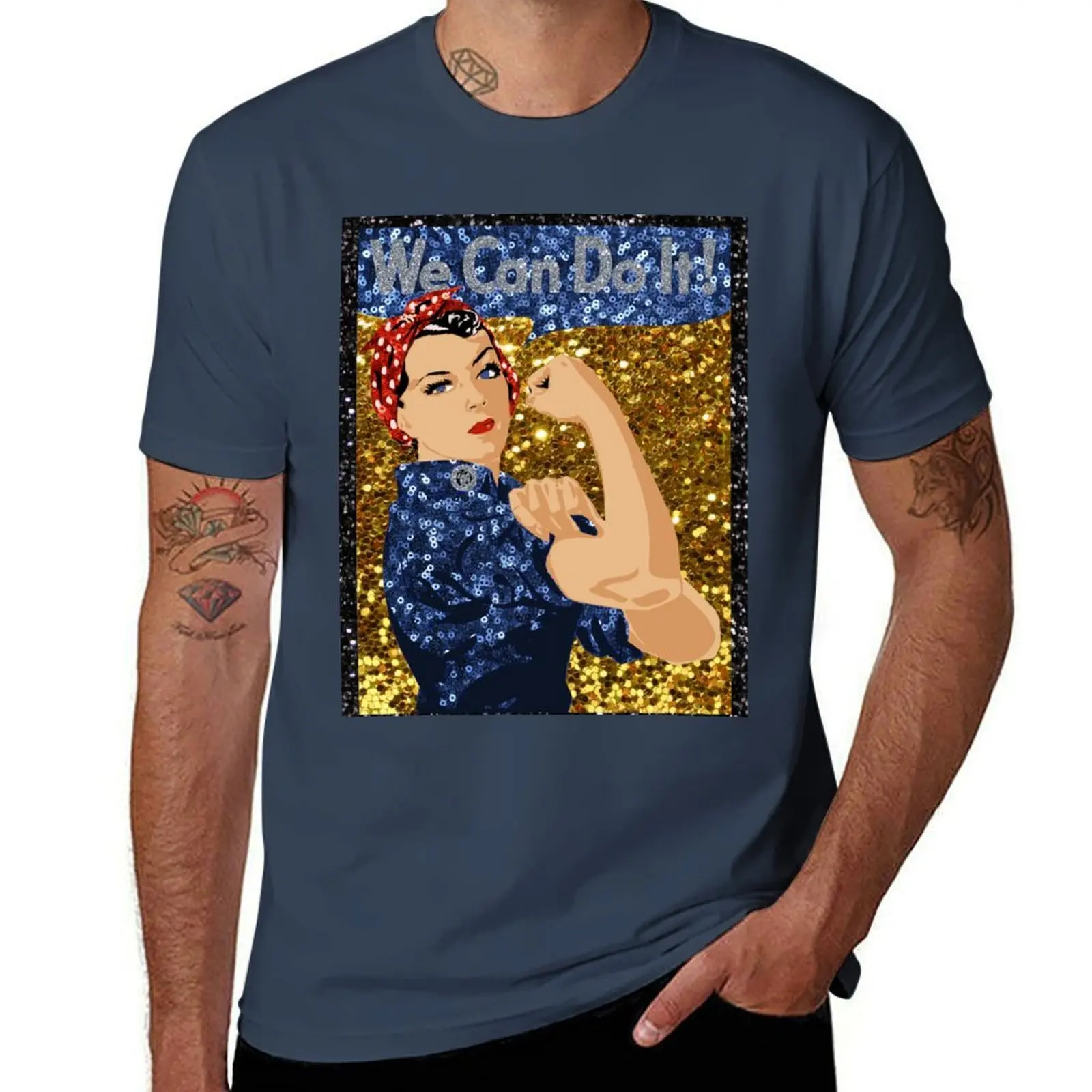 

glitter print rosie the riveter T-Shirt Summer Fashion Casual Tee Shirt