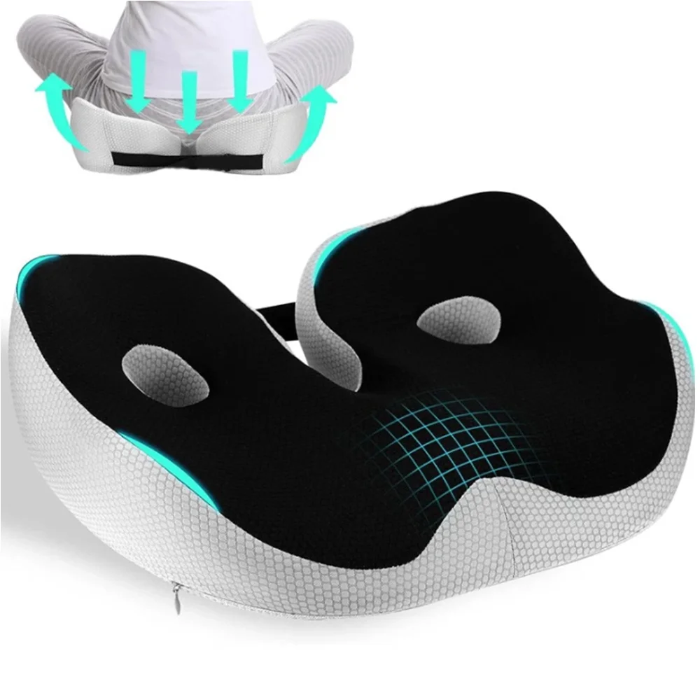 Cuscino ortopedico in memory foam per seduta, cuscino per alleviare il dolore al coccige e al calcagno, ideale per sedia da ufficio, auto, con base antiscivolo e rivestimento traspirante e rimovibile