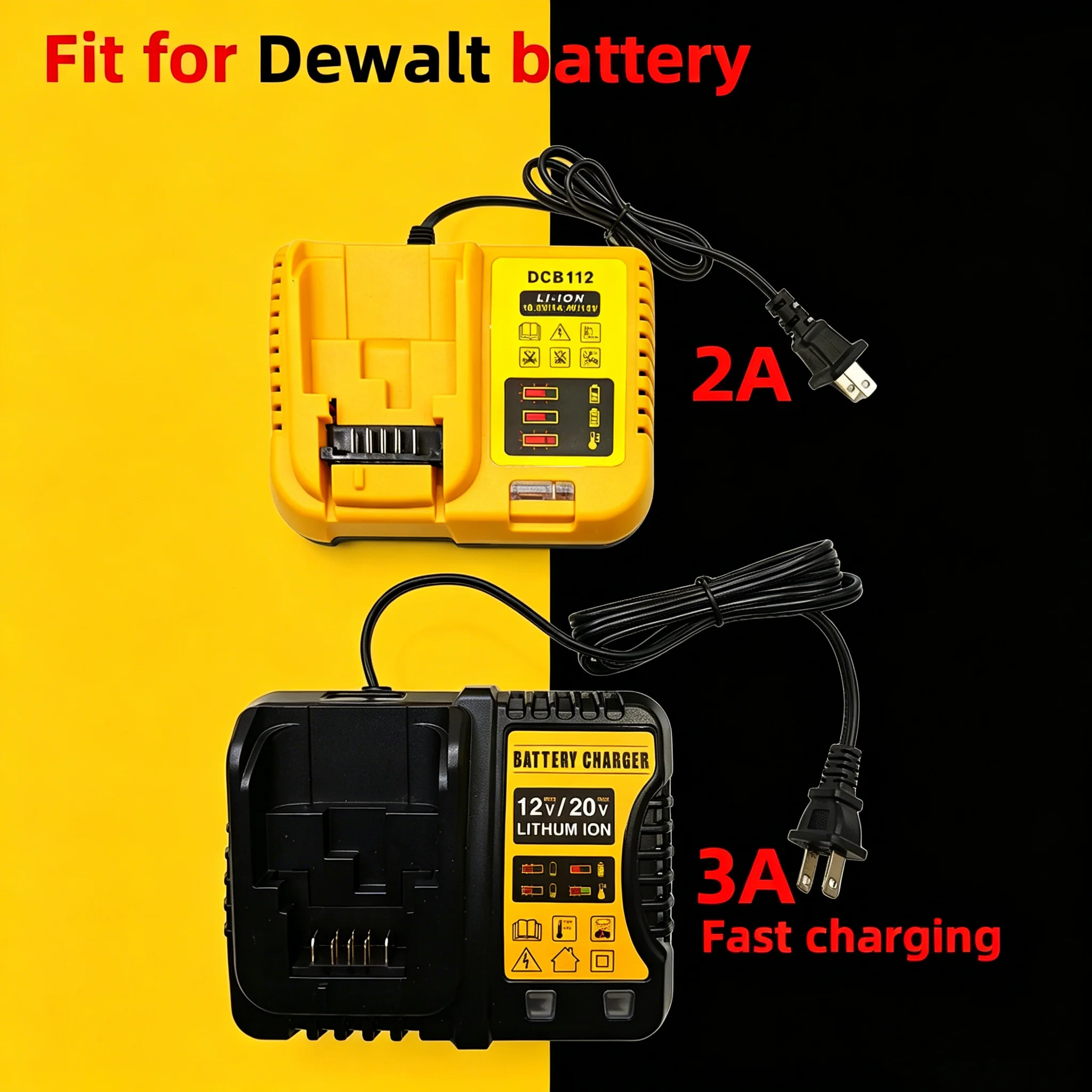 2A/3A Lithium-Ion Battery Charger for Dewalt 18V 20V DCB120,DCB107 DCB115 DCB206 DCB205 DCB204 Power Tool Charge (No Battery)