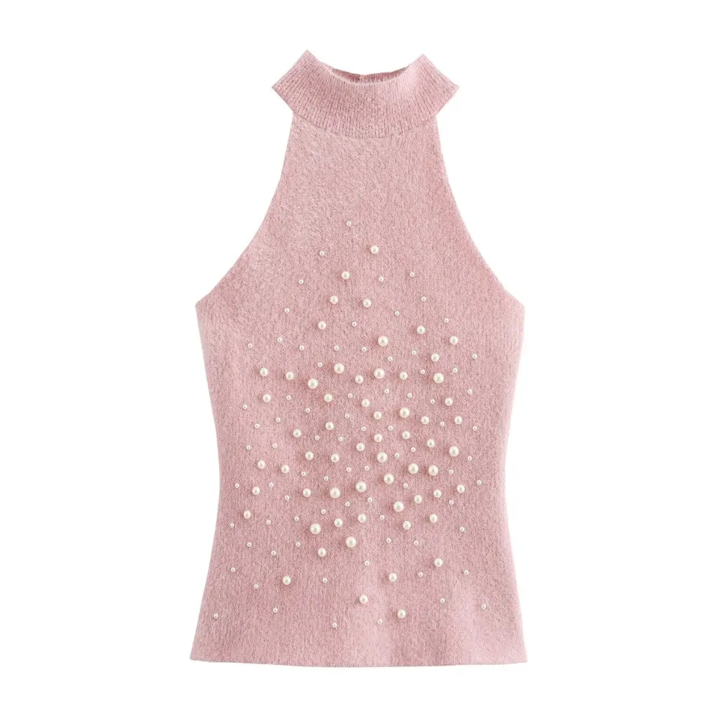 

Women's Fashion Artificial Pearl Hanging Neck Collar Top Autumn Winter New Arrival European American Style by Trade