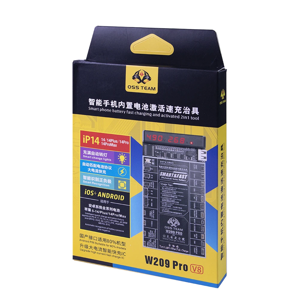 

W209 Pro V8 for iPhone 4-14 Pro MAX For Samsung Xiaomi Huawei Android Phone Battery Quick Fast Charging Activation Board Tester