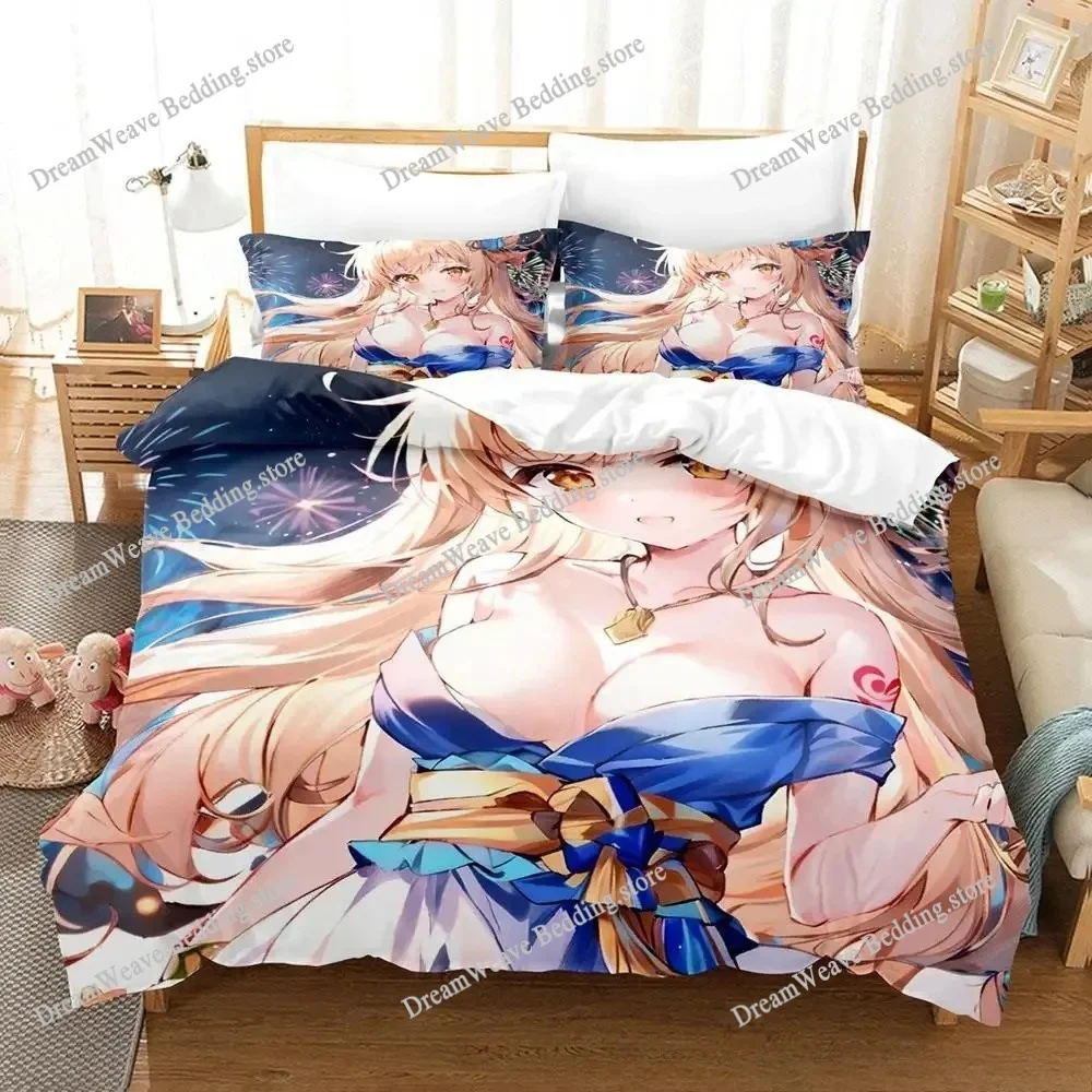 

New Anime Genshin Impact Yoimiya Bedding Set King Duvet Cover Pillow Case Comforter Cover Bedclothes Bed Linens Home Textiles