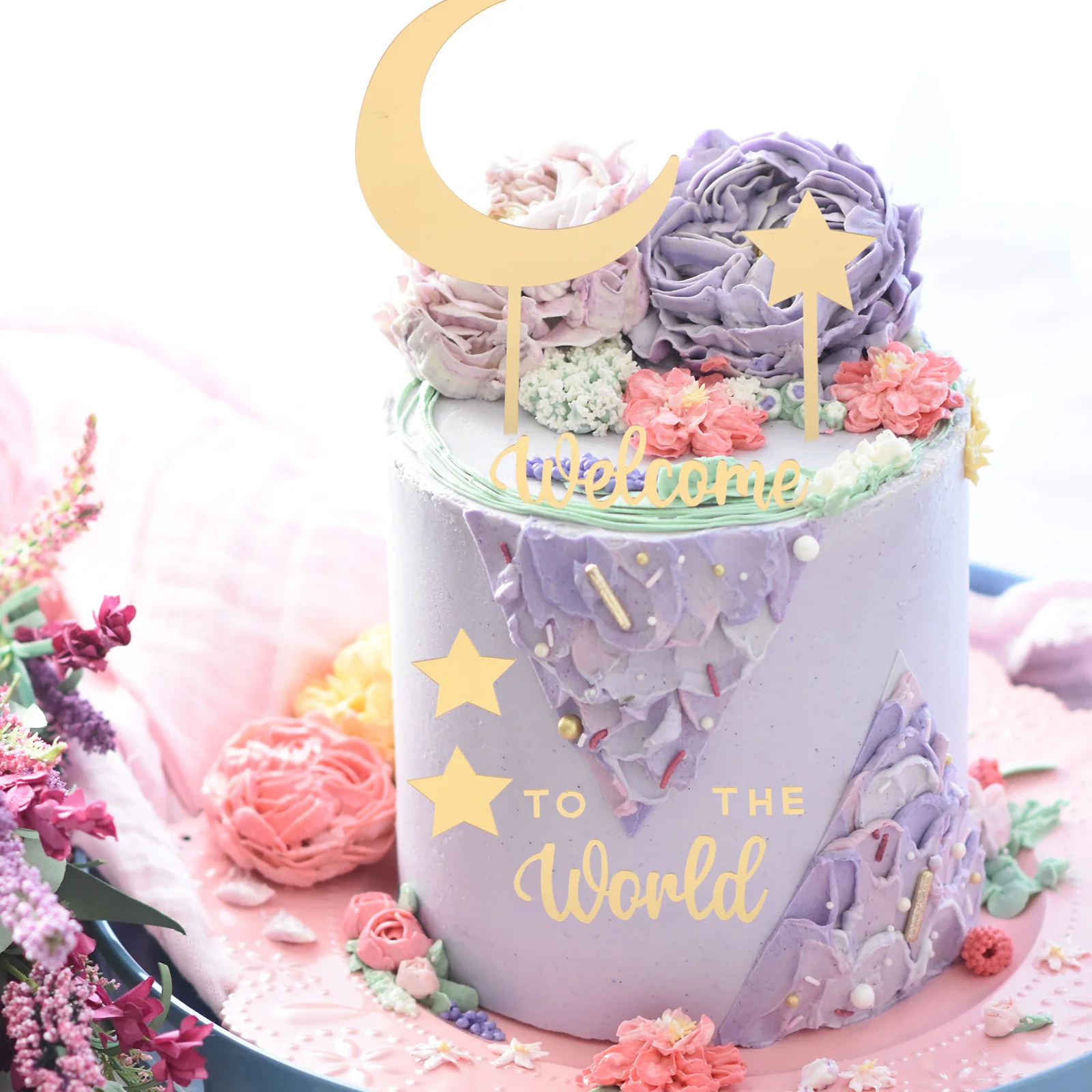 

Baby Cake Decoration Set Moon Star Topper Gender Reveal Party Favors Golden Birthday Dessert Toppers Supply Shower Stick Food