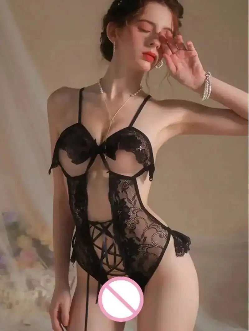 Nouveau Sexy 2025 col bas dos nu évider dentelle maille pure body femmes cintré taille mince ouvert entrejambe body O5NC
