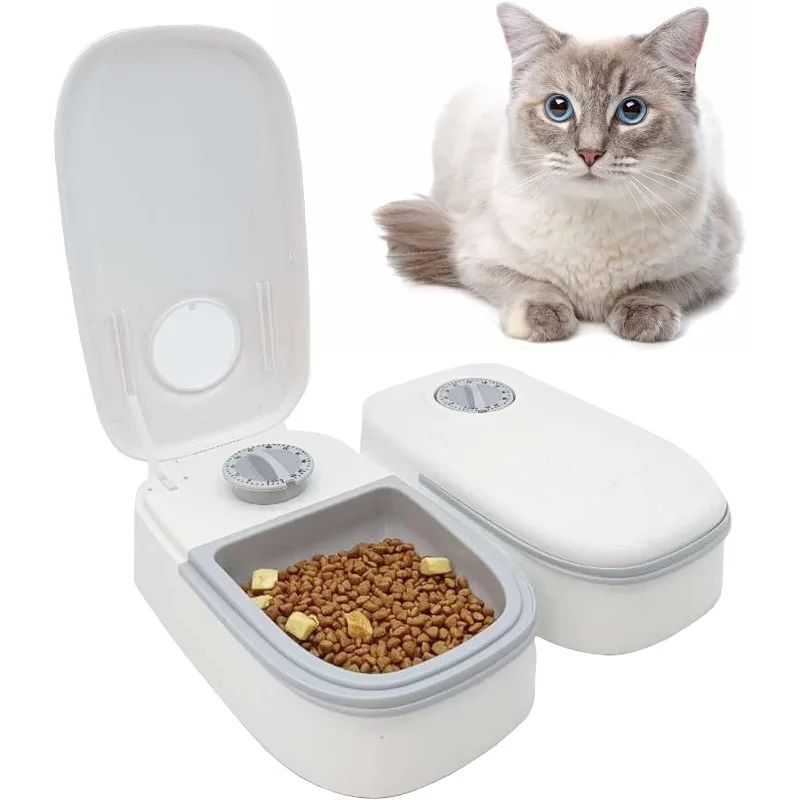 

Automatic 2 Meals Cat Feeder Auto-On Smart Pet Feeder Dry and Wet Food Dispenser with 48-Hour Timer Tamper Resistant Design