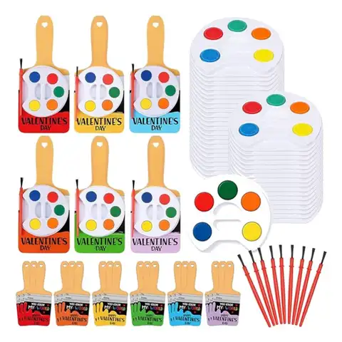 Bilashmart Watercolor Paint Set 5 Colors Paints Palette with Paintbrush Mini Paint Set Includes Paint Brush Shape Valentine's Day Cards