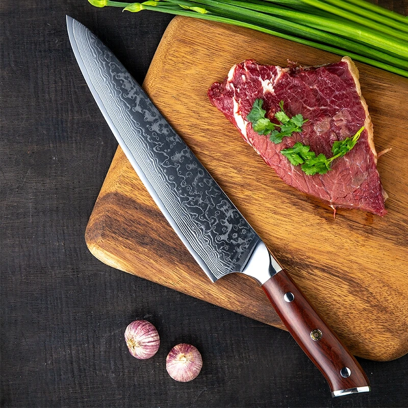 

Профессиональный нож Gyuto VG10, 9,5 дюйма, 67 слоев, дамасская сталь, рукоятка Pakkawood, резка мяса, нарезка, кухонный нож шеф-повара