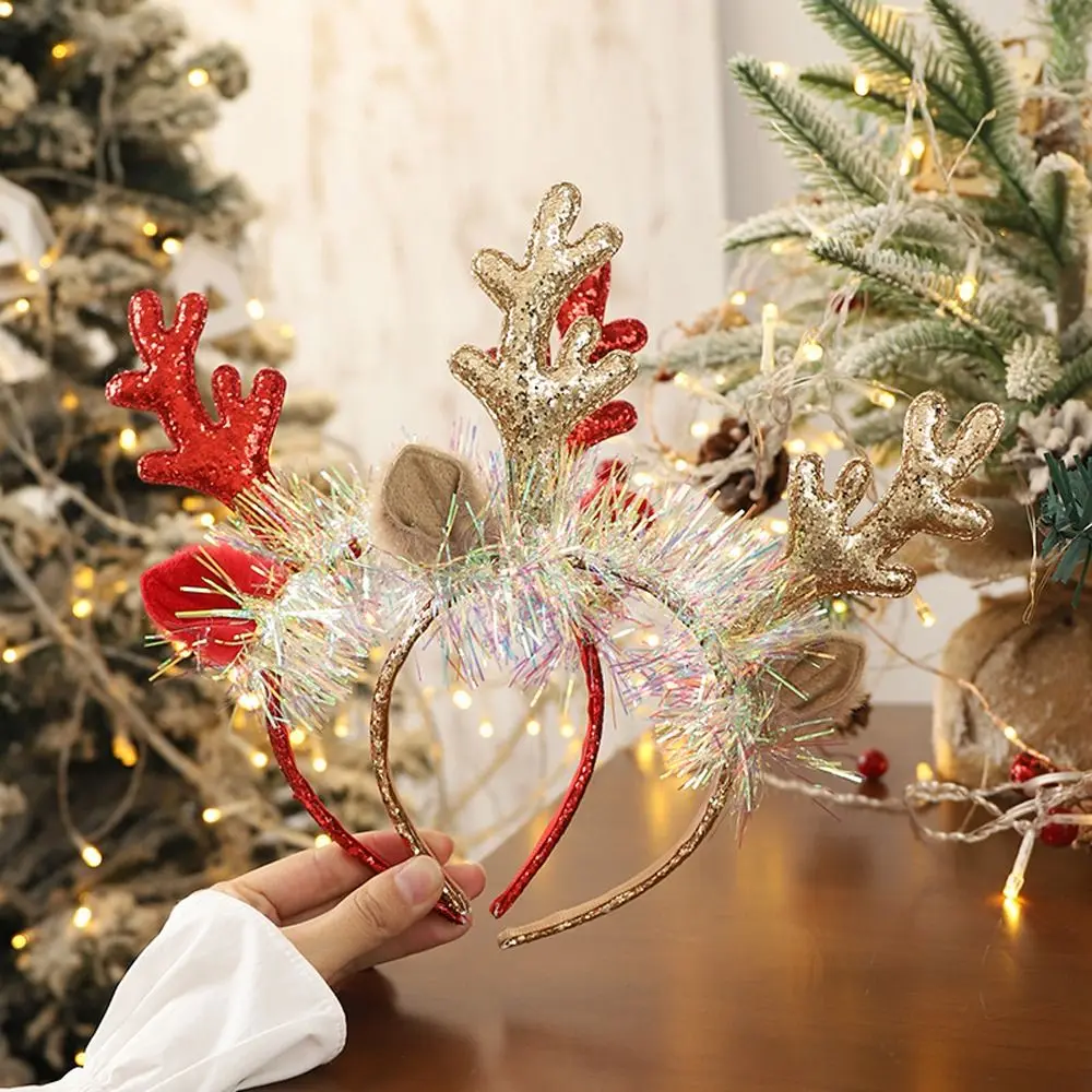 Diademas navideñas con forma de seta y cuerno de ciervo de felpa con campana para fiesta, diademas de estilo coreano, aros para el pelo para mujer con astas de alce