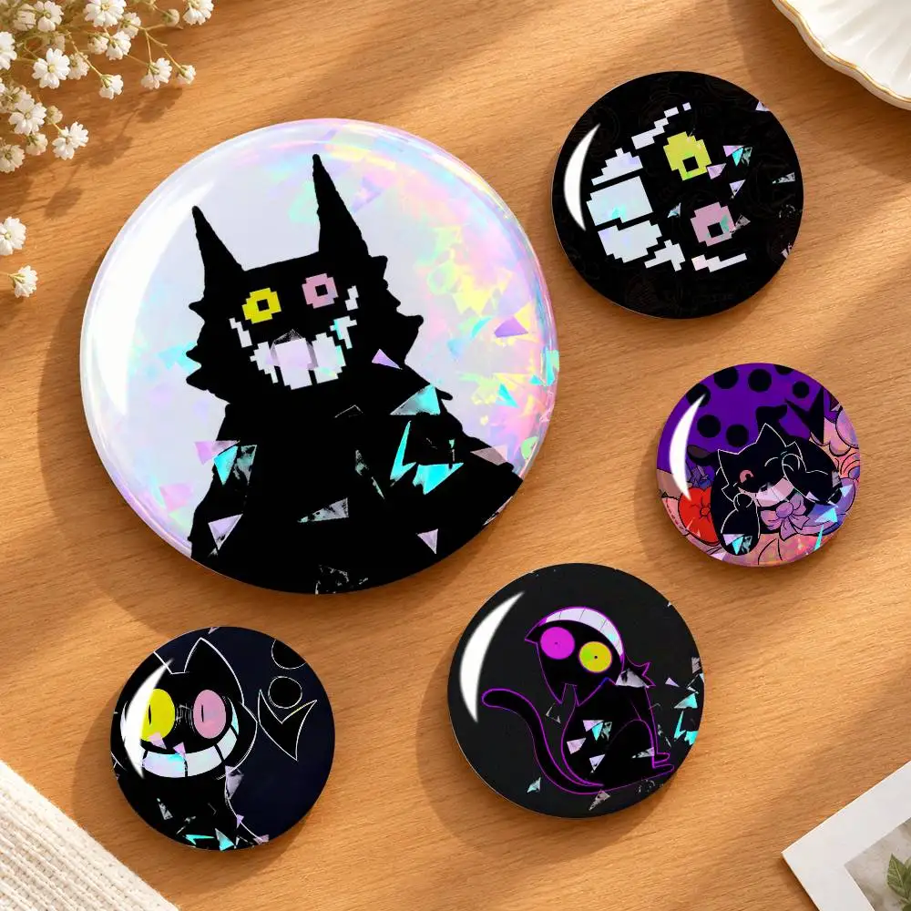 Cute Friend D-Deltarune Black Cat Custom Tinplate Round Button Badges Pins Brooches for Clothes Backpack
