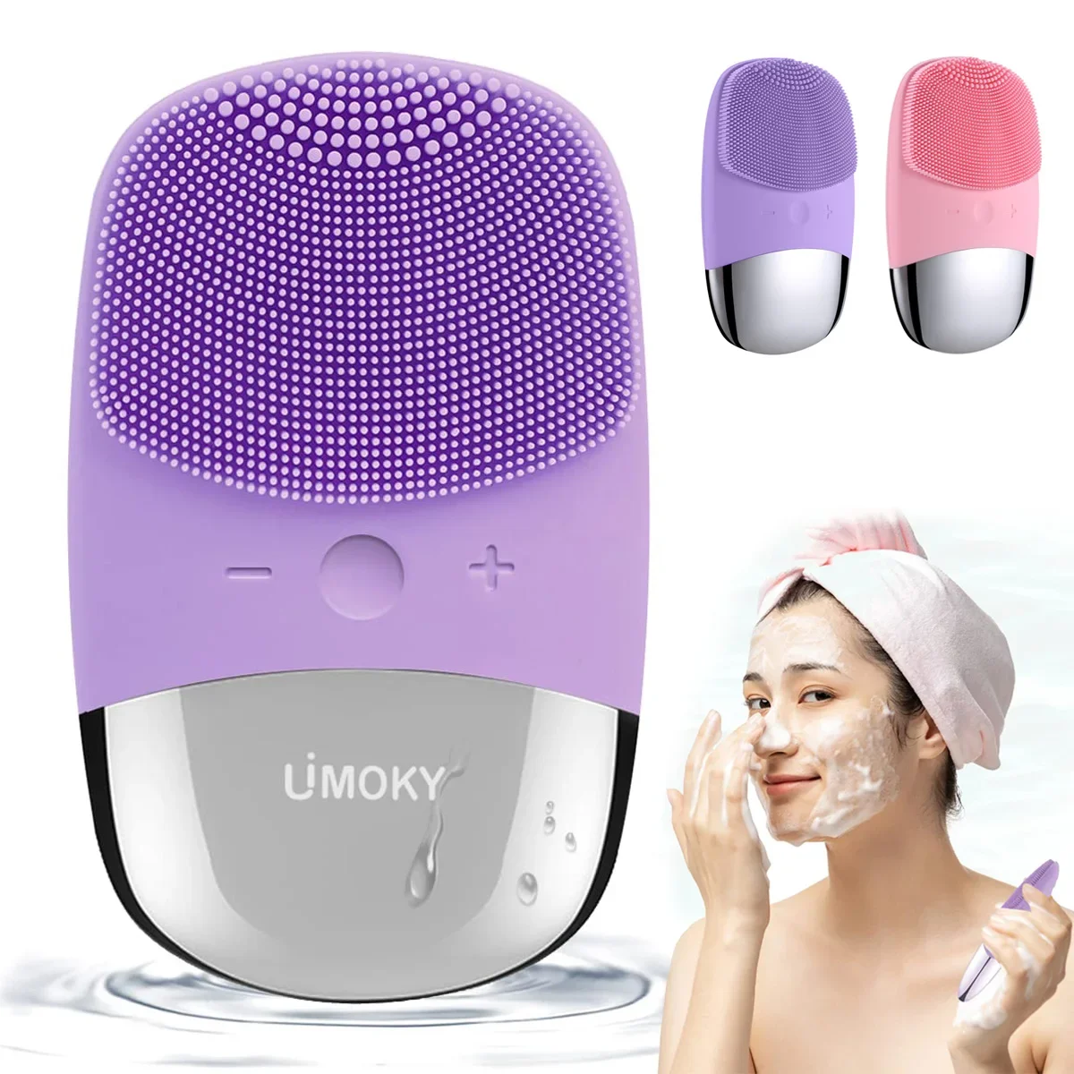 Escova elétrica facial de limpeza de silicone, dispositivo de limpeza profunda de massagem vibratória ultrassônica, recarregável por USB