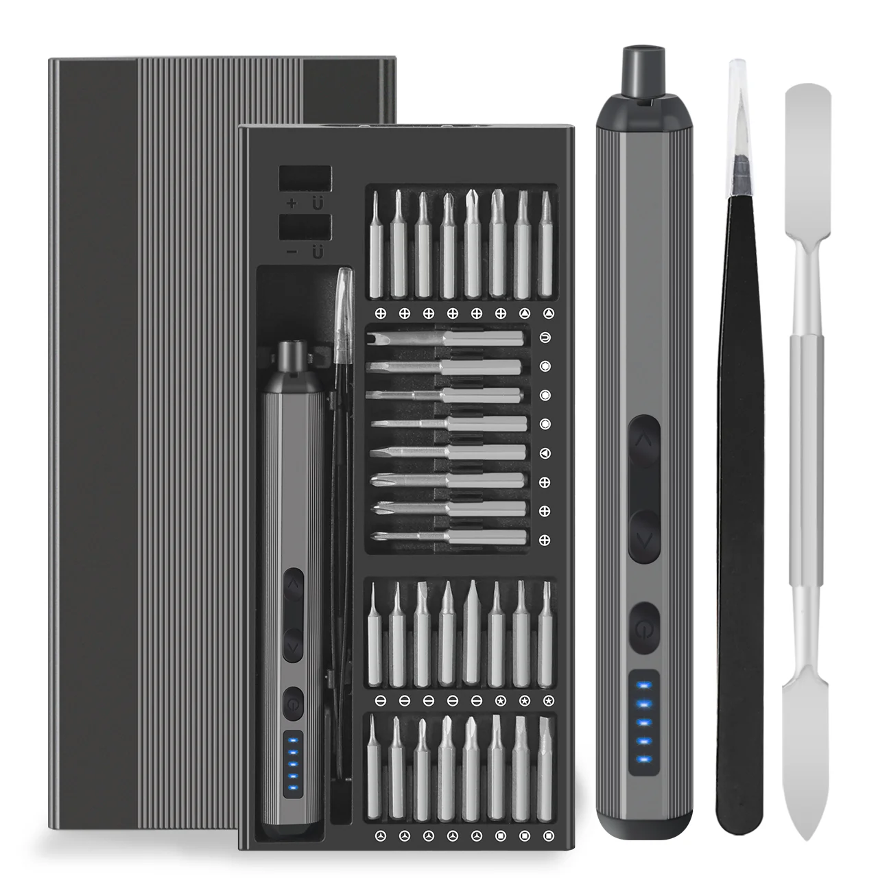 

Mini Electric Screwdriver Set 68 in 1 Precision Cordless Power Tool with 64 Magnetic Bits 5 Torque Settings for IPhone Glasses