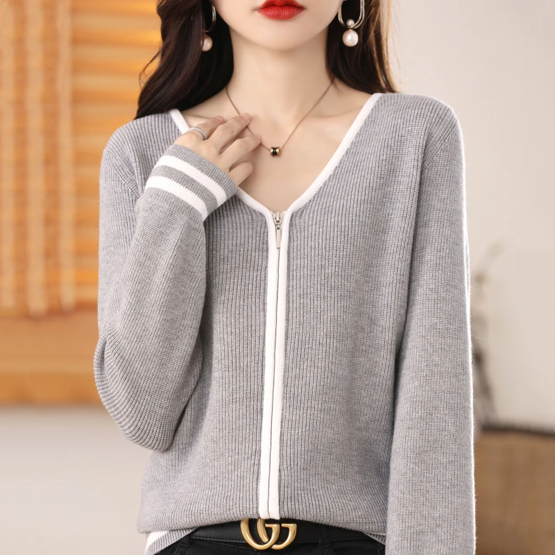 Autumn and winter new cashmere sweater women's V-neck cardigan women's loose high-end fashion shirt long sleeve