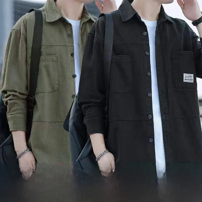 Men's Spring Autumn Workwear Shirt Thin Jacket Outerwear Durable Lightweight Long Sleeve Casual Fashion Polyester Fiber