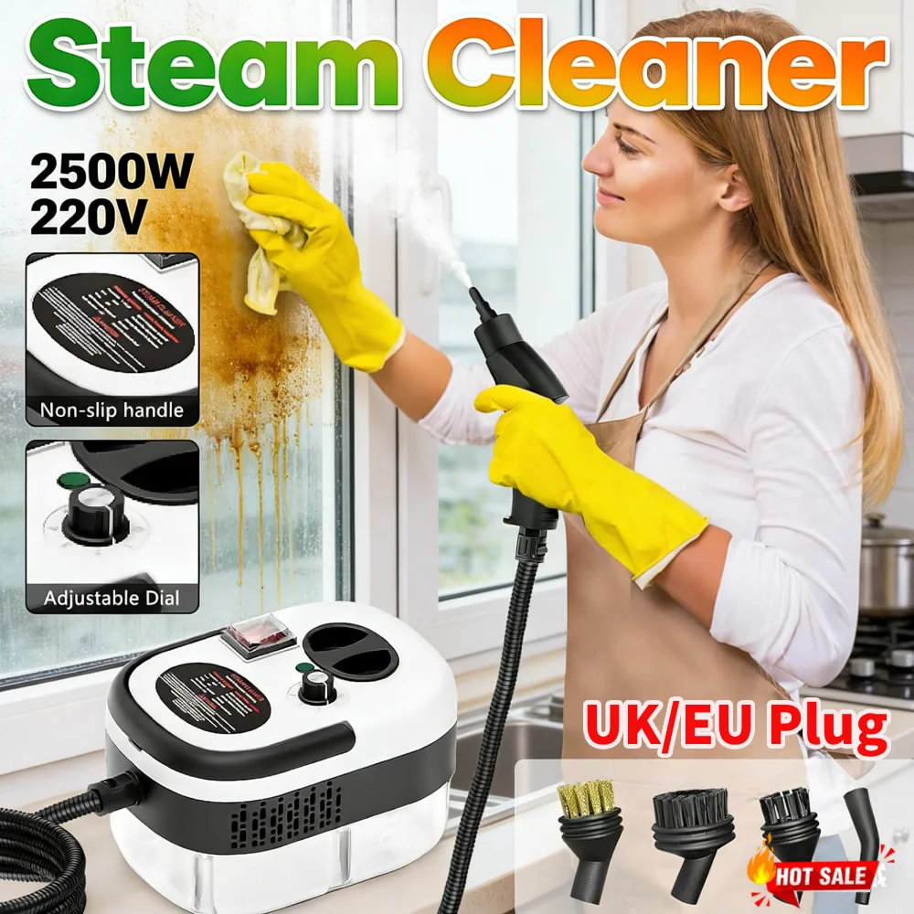 

Пароочиститель ручной 2500 Вт, 220 В, с насадками-щетками, многофункциональный, для дома и кухни, для удаления жира