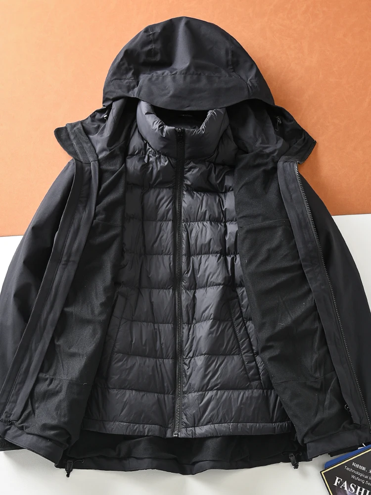 

Detachable Tee-in-One down Jaet Men's Outdoor Thiened Warm Windproof Waterproof Hooded Du down Coat Regular Fit Zippe...