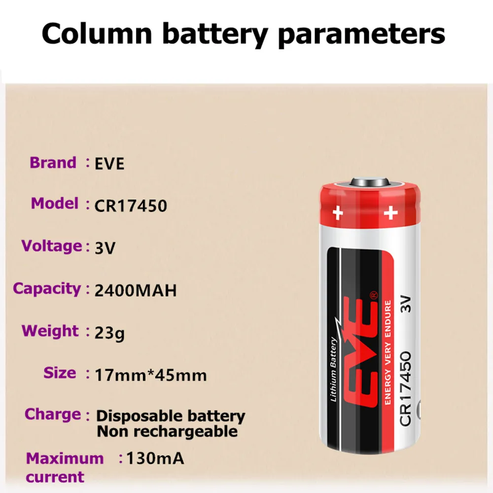 3V CR17450 Lithium Battery For Compass,Directional Indicator,Smoke Sensor,Water Meter,Access Control,GPS Locator,PLC Equipment view 4