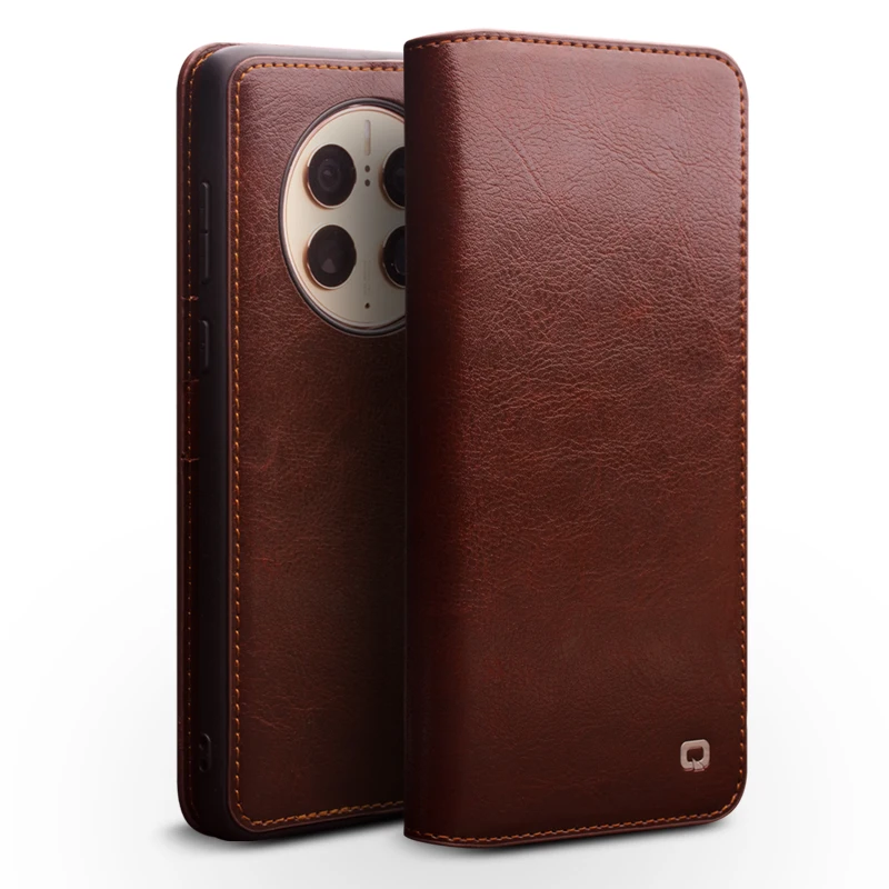 New Qialino Brand Huawei Mate 50 Mate50 Pro Genuine Premium Leather Flip Cover Mobile Phone Case Natural Cowhide Card Holder