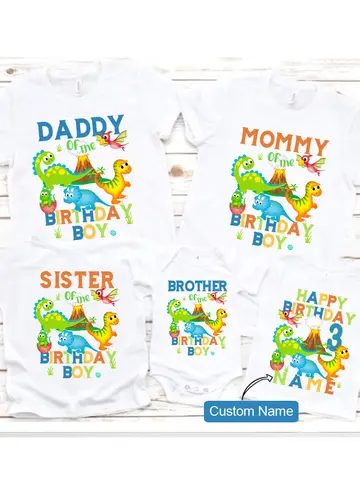 Dinosaurier Geburtstag Hemd Familie Passenden Outfit Personalisierte Name Junge Hemd T-rex T-shirt Party Kleidung Outfit Baby Onesie Geschenk 3T