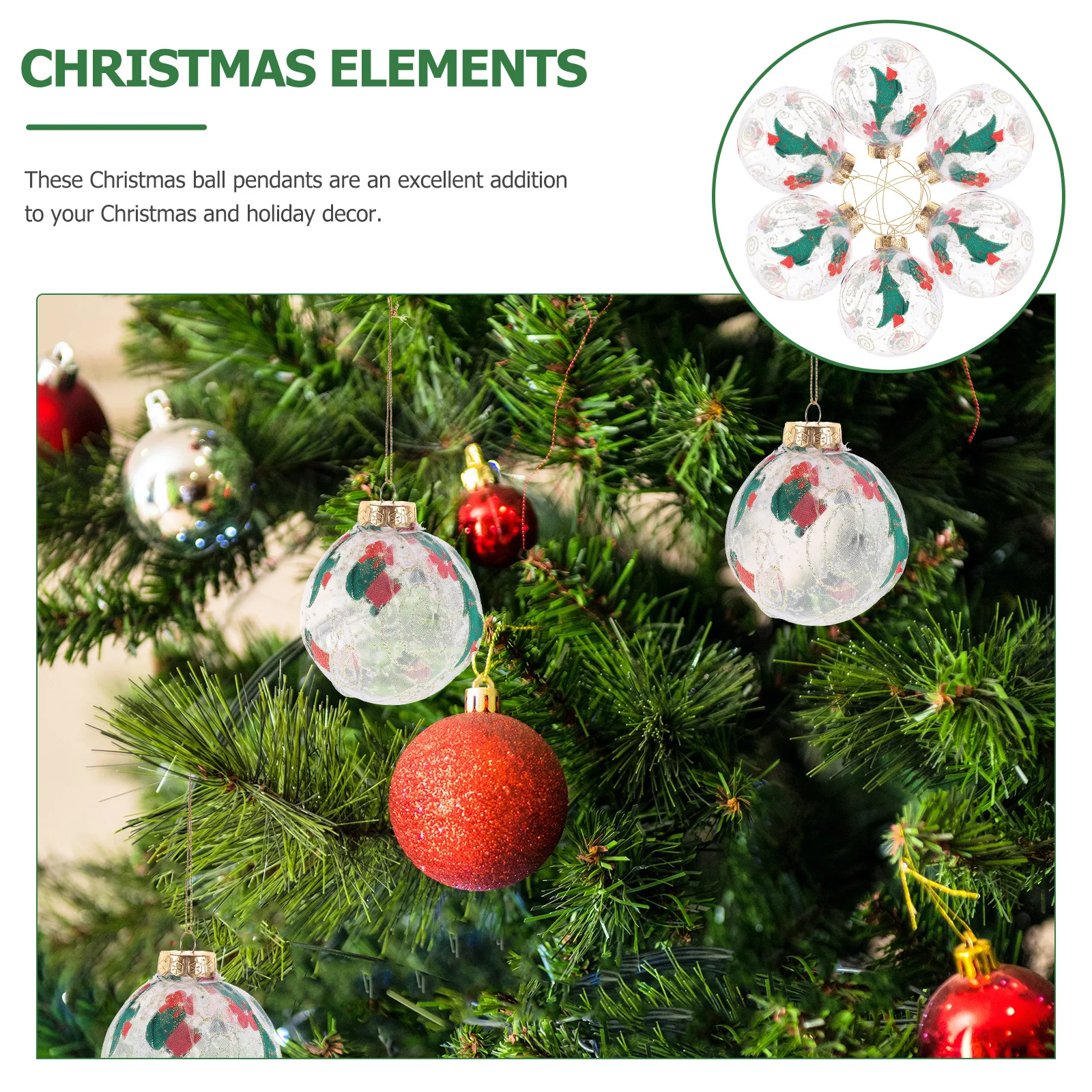 

6Pcs Christmas Ball Hanging Pendant Xmas Tree Ornaments Decorative Plastic Balls Party Decoration Christmas Tree Ornaments