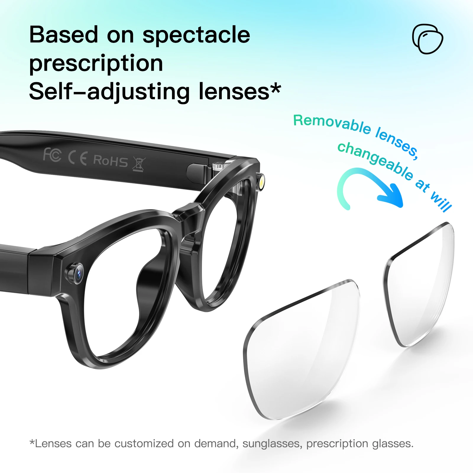 AI Smart Glasses Recording Videos Photo Recognition Answer Translation 260mAh Battery Waterproof Bluetooth Color Change Glasses