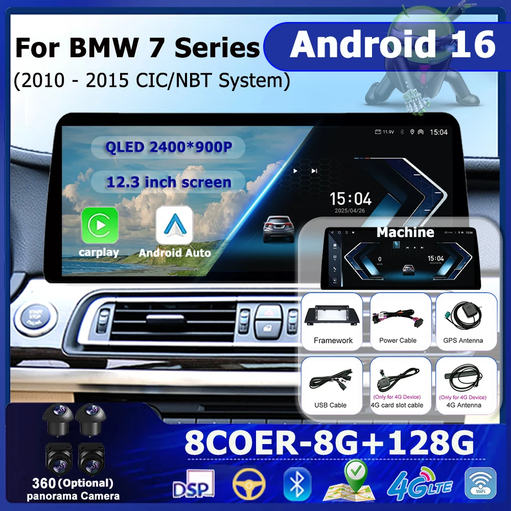 Car Radio Audio Multimedia Android 16 Carplay For BMW 7 SERIES F01 F02 2010 - 2015 CIC NBT System BT Player WIFI 12.3