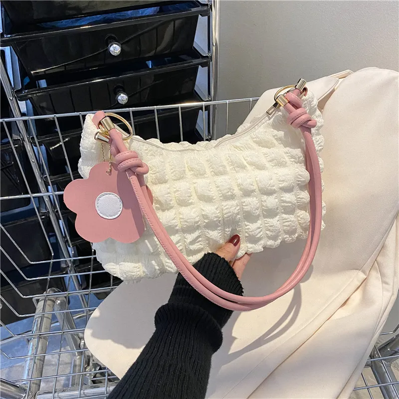 One shoulder armpit bag casual fashion hand carry solid color pleated bag