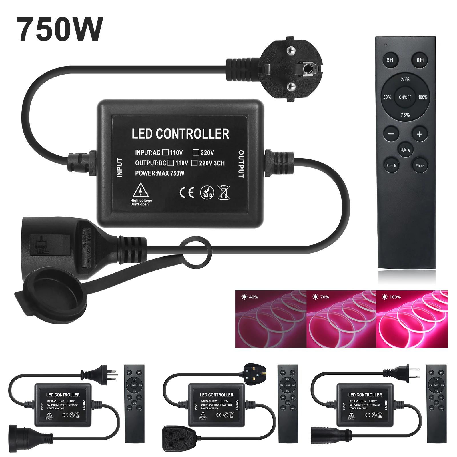 110V 220V LED Dimmer 750W/1500W Dimmable LED Controller with Remote Control for LED Strip Lamp Bulb/String Christmas Lights