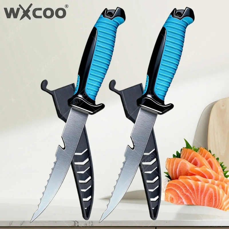 WXCOO Edelstahl-Fischfiletiermesser Fischschuppenmesser mit Abdeckung Ultrascharfes Fischschneidemesser Multifunktionales Küchenmesser