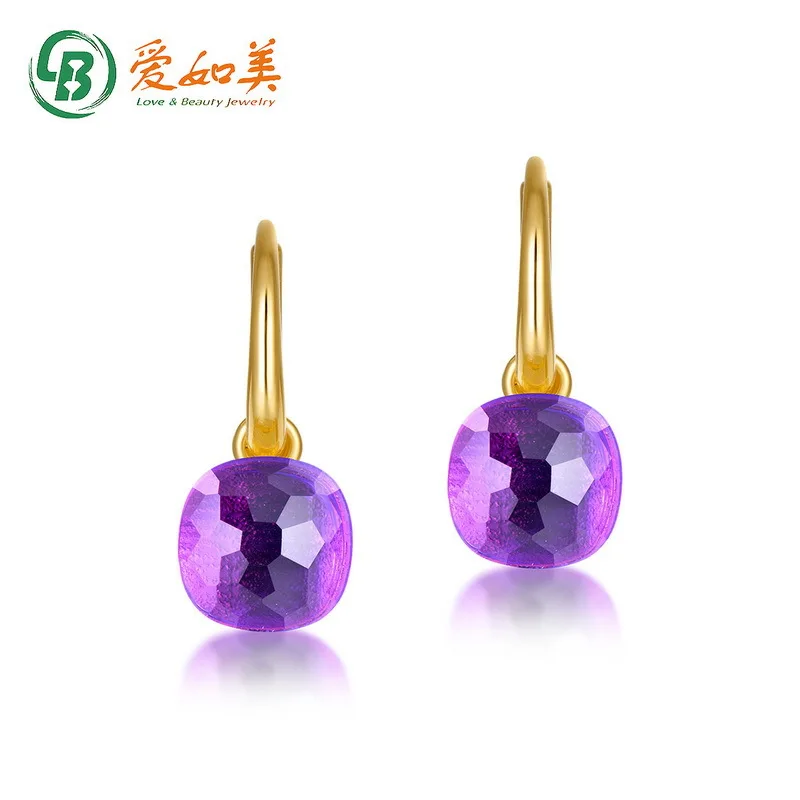 

18K Gold PT950 Platinum Silver Plated 7-layer Gold Earrings, Colorful Gemstone Candy Series, High-end and Fashionable Earrings