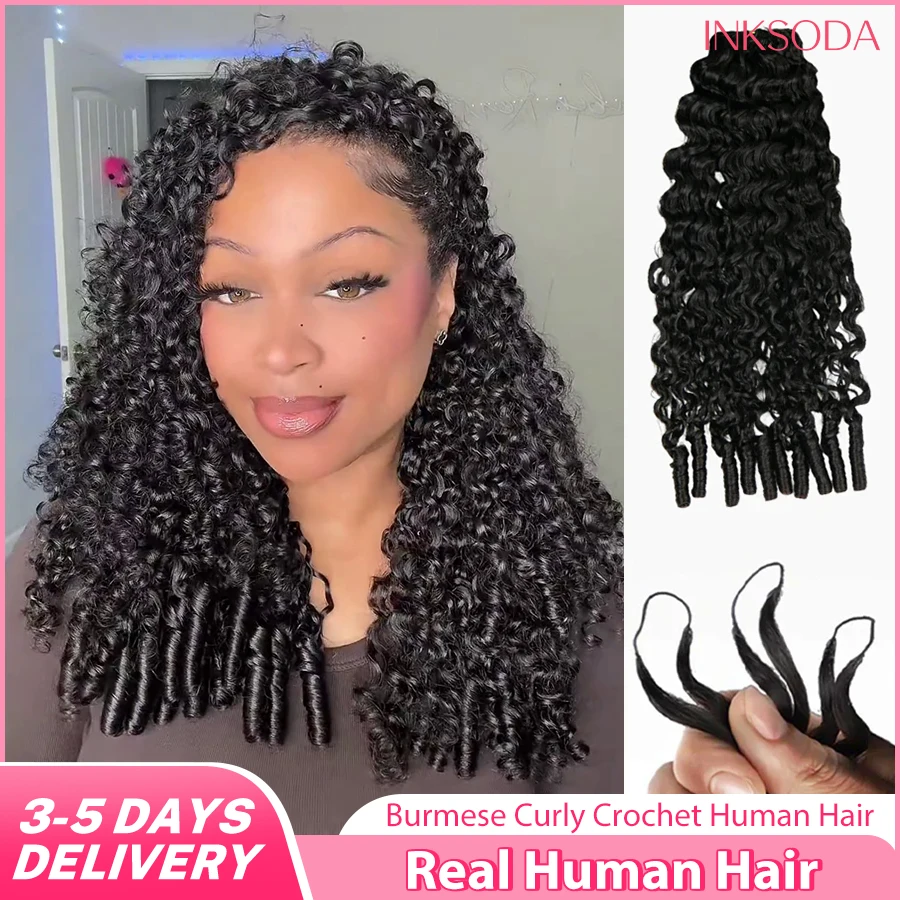 

Burmese Curly Crochet Human Hair 12A Extensions Deep Pixie Curls Crochet Hair Pre Separated Knotless Miracle Knot Braids