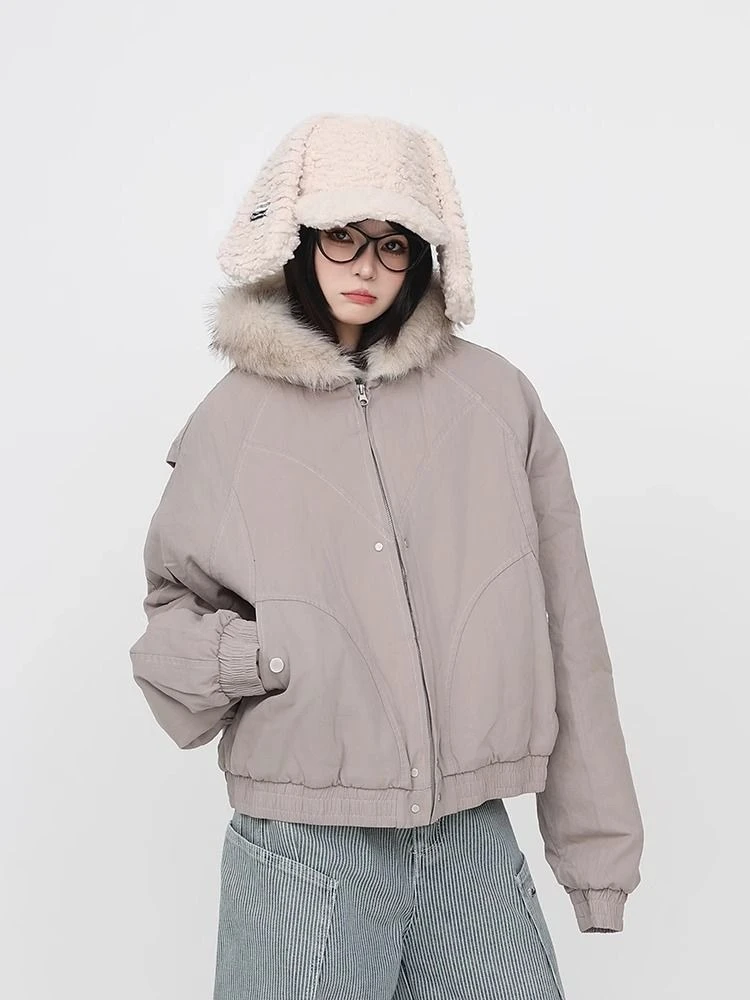 

Y2k американские ретро короткие парки с длинными рукавами и капюшоном, женские повседневные однотонные пальто с воротником из искусственного меха, винтажное пальто на молнии, осень 2023 г.