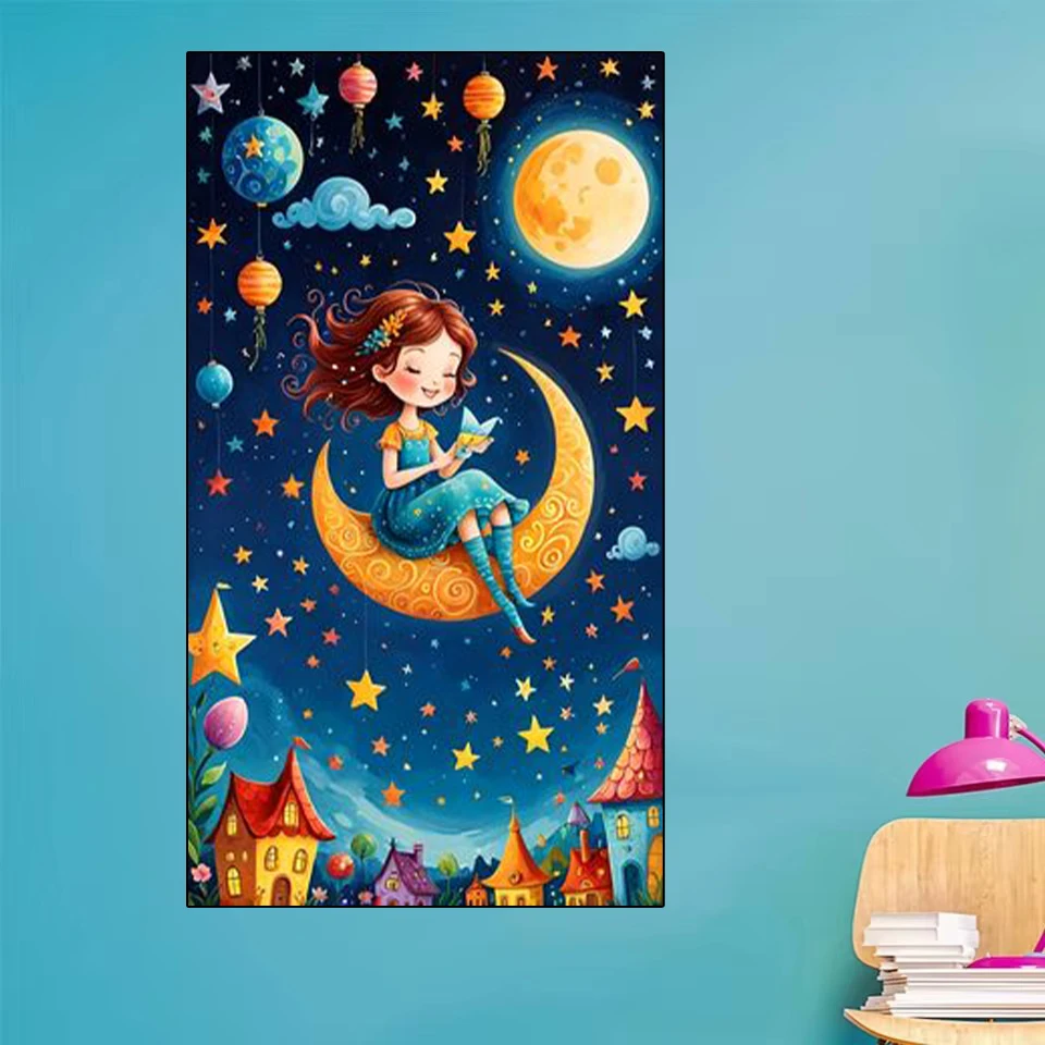 

New 2025 Girl Princess Star Moon DIY Diamond Painting Landscape Mosaic Embroidery Cross Embroidery Set Home Decoration