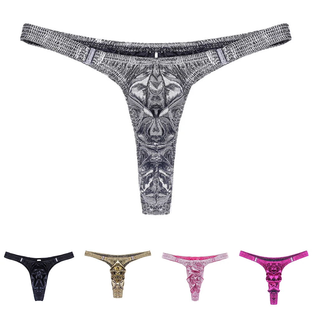 Sexy Hot Men T-panties Low Waist Shiny Lacquer Leather U Pouch Underwear Sissy Lingerie Thong T-back G-String