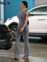 kliou summer release Middle Age Casual cotton-like 2 piece sets women outfit K24S48814 Women Solid Crop Tops+Slim Pants Suit
