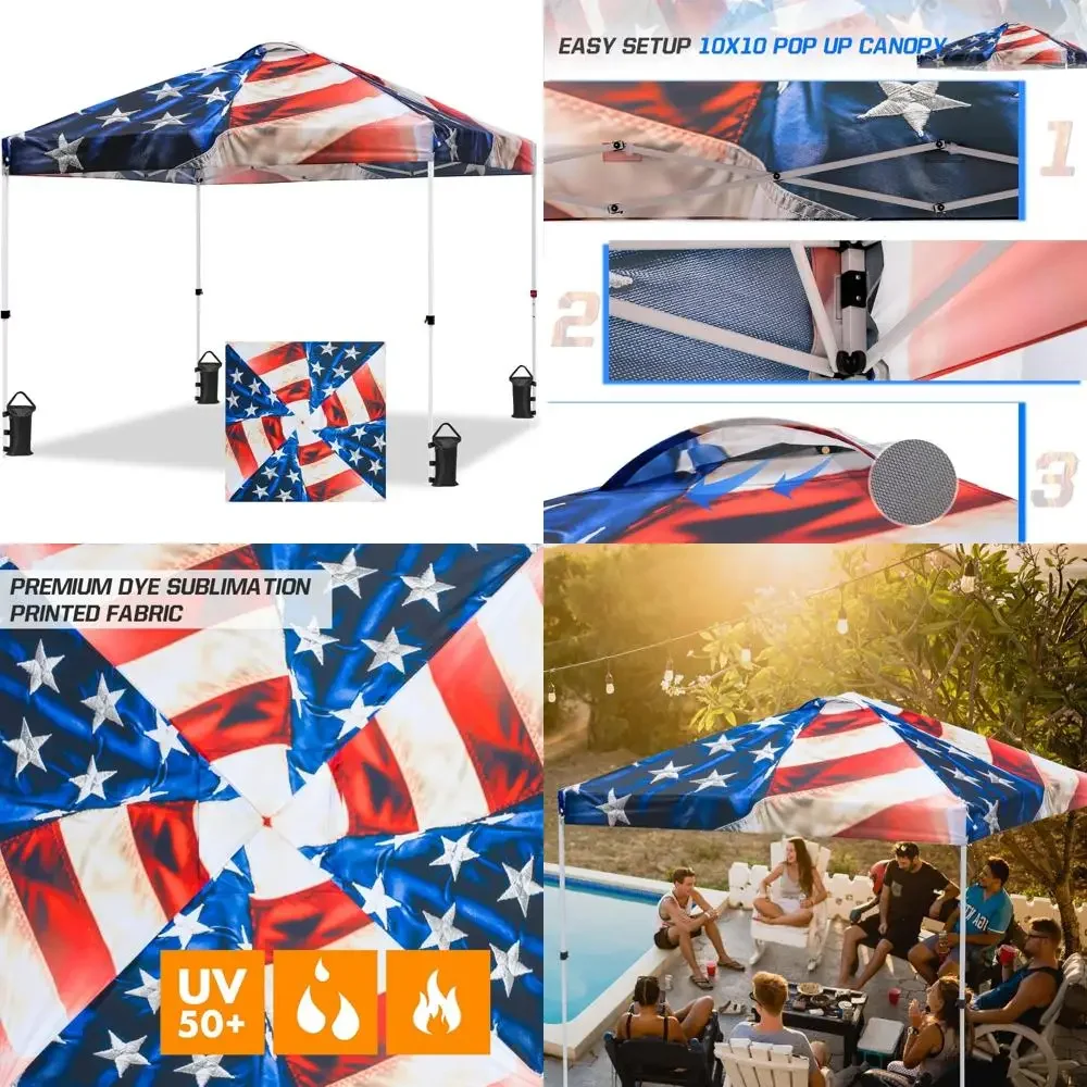 

Pop Up Canopy Tent 10x10 ft Easy Setup with Wheeled Bag, 8 Stakes, 4 Ropes, 4 Weight Bags, 100sq ft Outdoor Shelter
