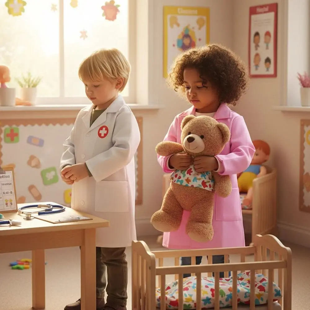 1 Juego de ropa de juguete blanca y rosa, disfraz de actuación, casa de juego, ropa de médico, juego profesional de rol