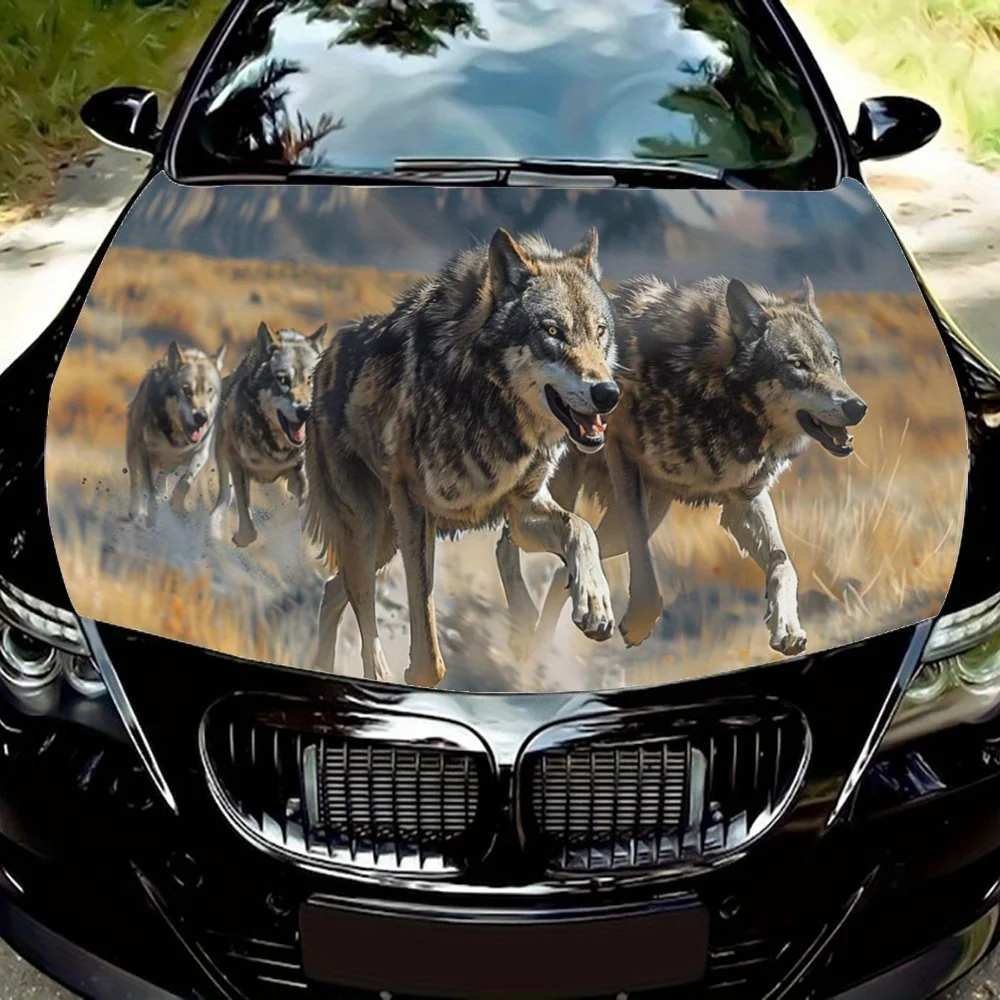 

Desert Wolves Run с животным принтом, обертка на капот автомобиля, цветная виниловая наклейка, графический капот для грузовика, автоаксессуары, украшение, наклейка, подарок
