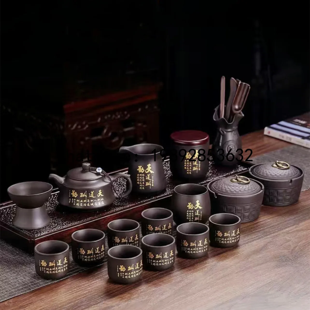 a-15 purple sand kung fu tea set pure handmade teapot for home living room gift tea cup 4