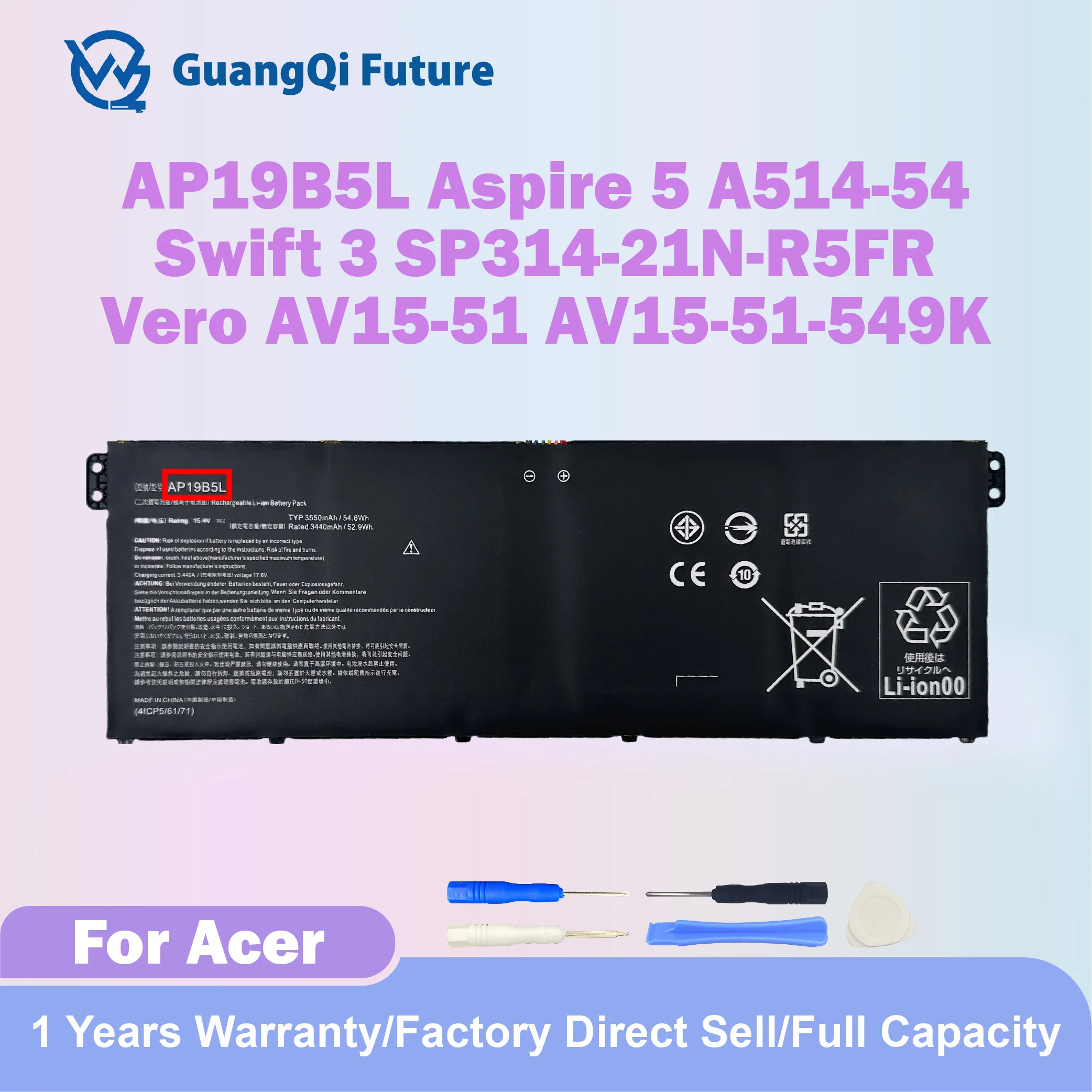 

AP19B5L 15.4V 52.9Wh Laptop Battery for Acer Aspire 5 A514-54 A515-55 A515-43 wift 3 SF314-42 SP314-21N-R5FR Vero AV15-51