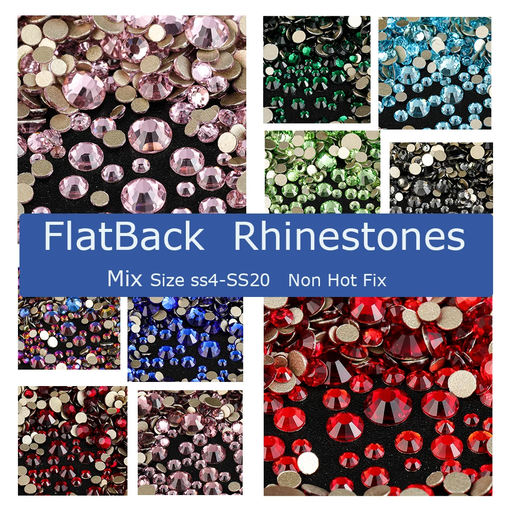 Or pio Dos Mix Taille SS4-SS20 Non Hot Fix Strass Décorations DIY quanlity Paillettes Charbon 3D Nail Art Accessoires