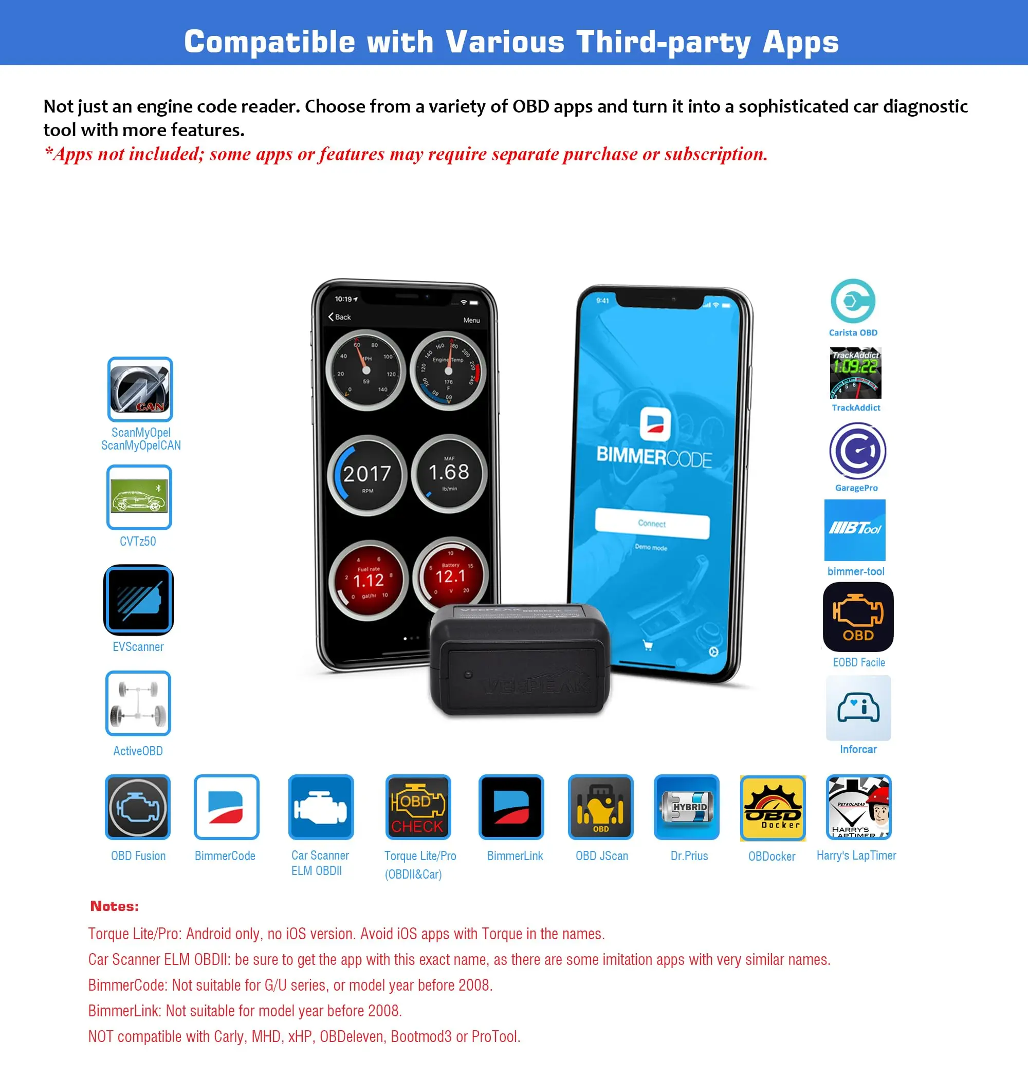 Veepeak OBDCheck BLE OBD2 Bluetooth Scanner Auto OBD II Diagnostic Scan Tool for iOS & Android, BT4.0 Car Check Engine