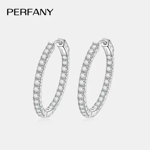 PERFANY 여성용 풀 모이사나이트 후프 귀걸이, S925 순수 실버 실험실 다이아몬드 패션, 럭셔리 주얼리, 파티 선물, 2.88CT