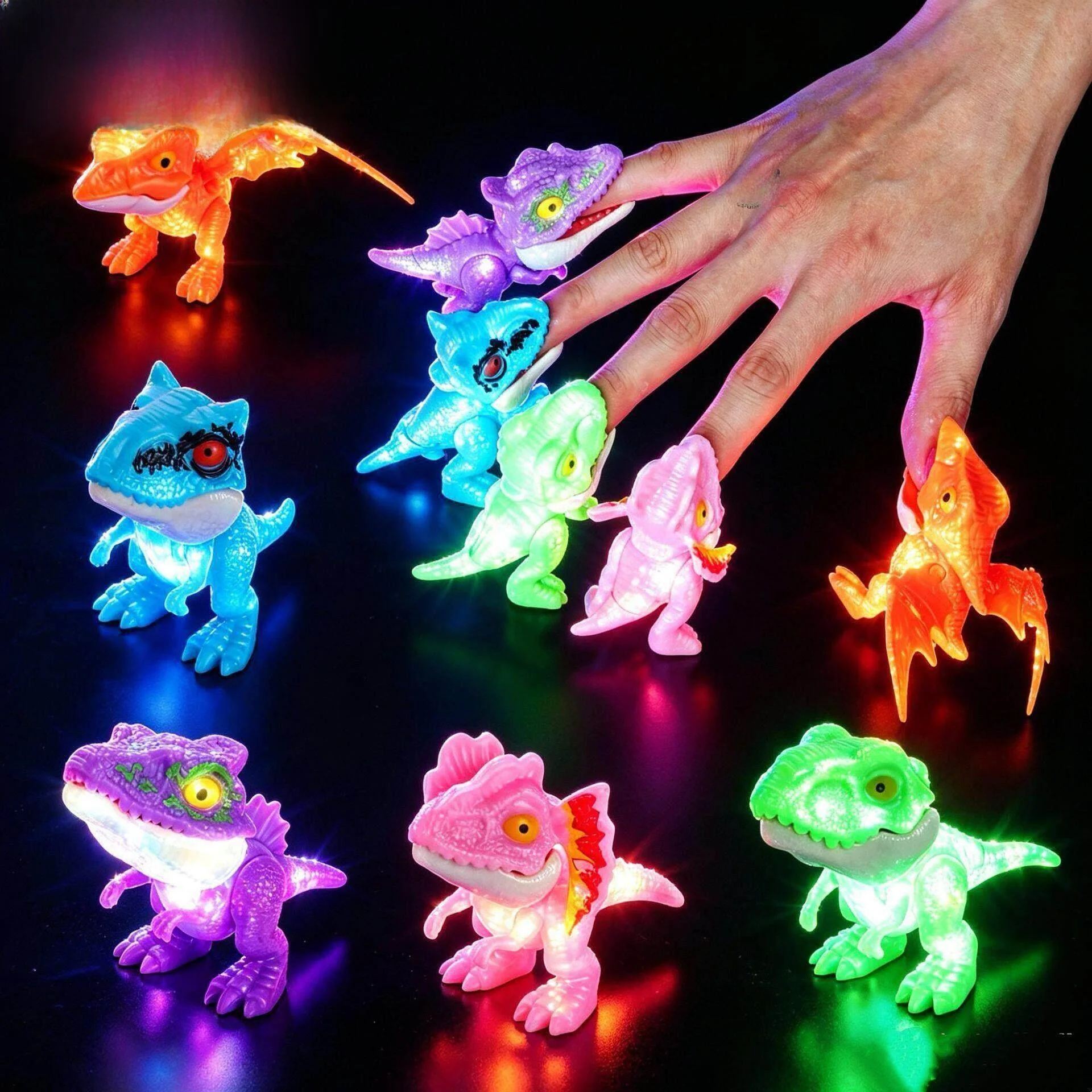 Luminous Dinosaur Toy T-Rex Finger Biting Moveable Joint Creative Desktop Decoration Children's Toy Night Glow Interactive