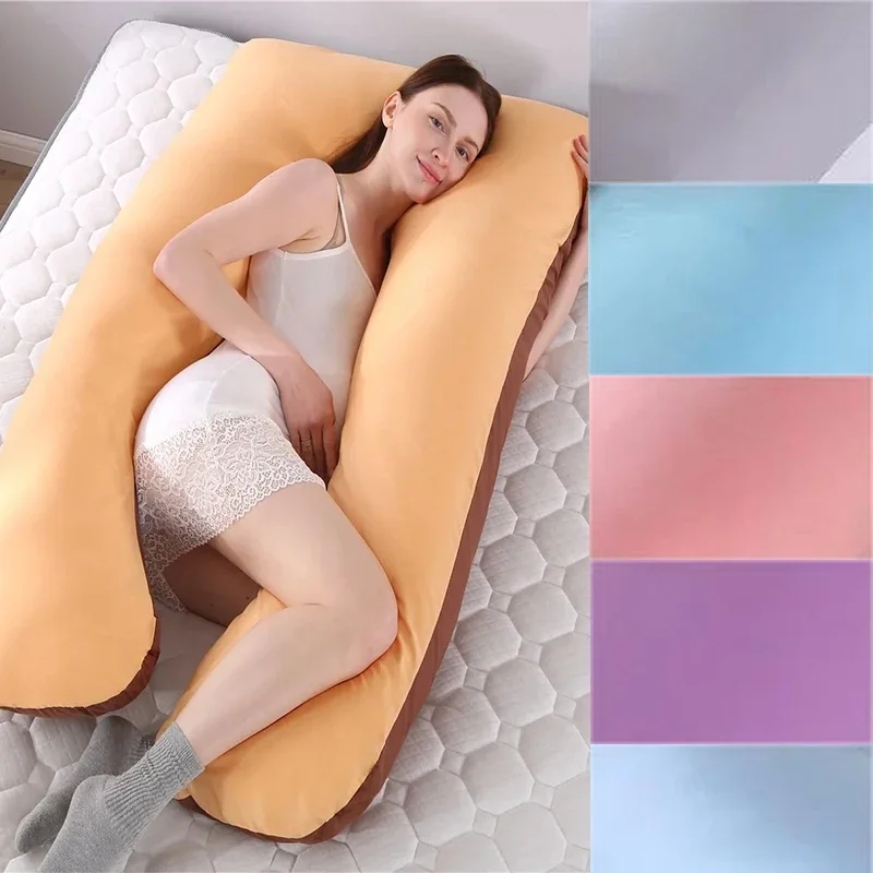 

Pregnant Women Full Body Pillow Removable Washable Pure Cotton Color Matching Waist Support U-shaped Cushion Maternity Pillow