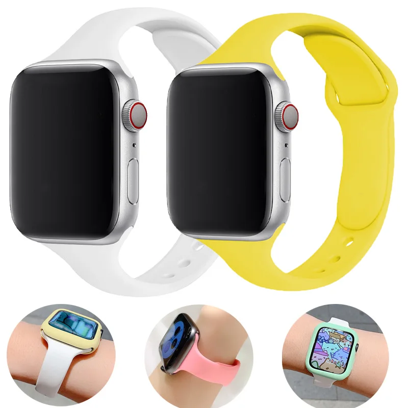 

Slim Silicone strap for Apple watch band 40mm 44mm 38mm 42mm soft wrsit correa belt bracelet iWatch series 6 SE 5 4 7 45mm 41mm