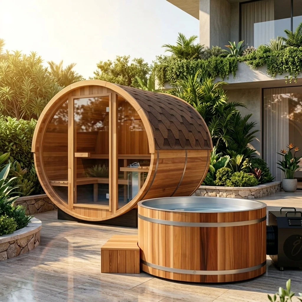 Wholesale Canadian Hemlock Cedar Spruce Traditional Steam Sauna Room Barrel Sauna Outdoor