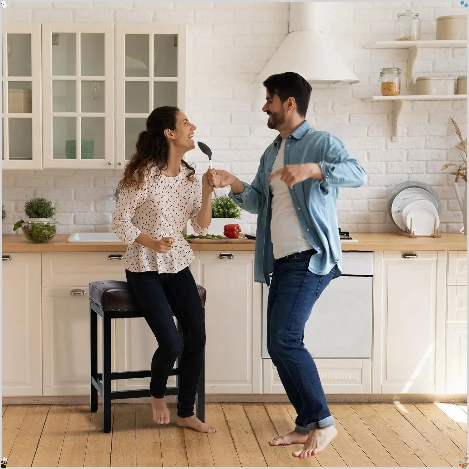 Juego de 2 taburetes de bar, taburetes de mostrador de cuero PU de 24 pulgadas con reposapiés, sillas de bar de cocina modernas para comedor, decoración del hogar