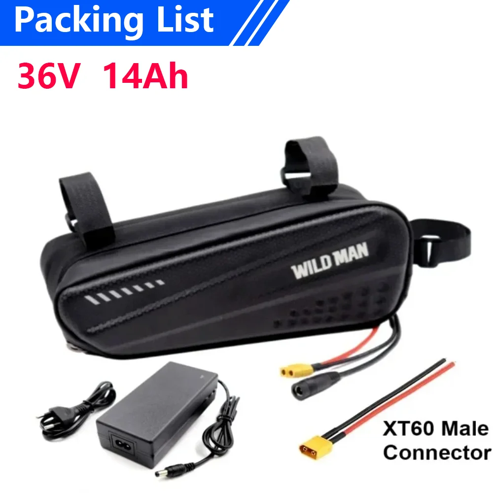 Gloednieuwe 48V 36V 14Ah 12Ah 10Ah lithium-ion accu met hoge capaciteit, driehoekige behuizing, geschikt voor scooters met een 500W motor