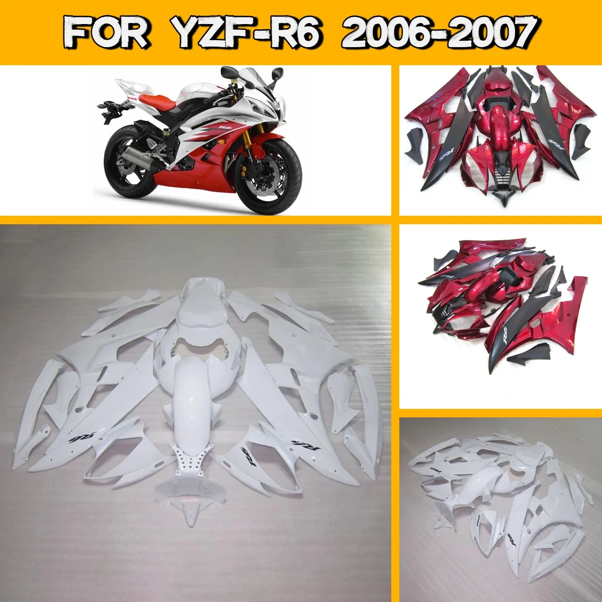 

For 2006 2007 Yamaha YZF R6 Plastic Injection Molded Fairings Unique Style Custom 06 07 YZFR6 Fairing Set