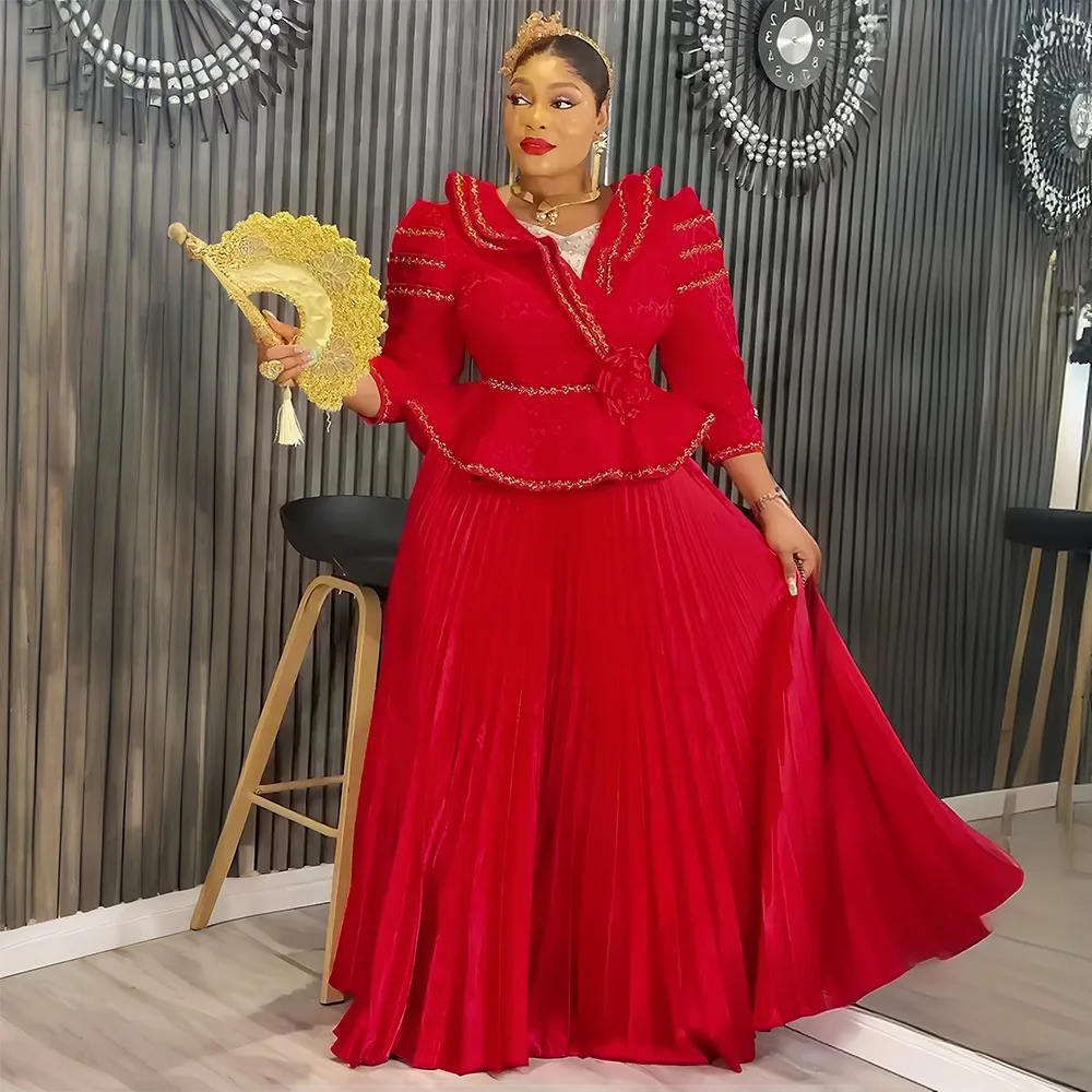 

Luxury African Dresses For Women 2 PCS Set Dashiki Outfits Tops And Skirt Suit Wedding Prom Birthday Party Evening Gown Clothing